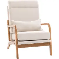 HOMCOM -Accentstoel-Linnenstof (100% polyester), Hout-64 x 86 x 93 cm-Crème