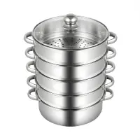 Happiq 5-Laags RVS Stoompan – Multifunctionele Stoomkoker met Glazen Deksel – Keuken Stoompot voor Thuisgebruik – Zilver