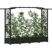 vidaXL Verhoogde plantenbak met klimrek en dak, zwart, 207 x 40 x 123 cm, PP