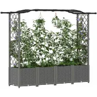 vidaXL Verhoogde plantenbak met klimrek en dak, lichtgrijs, 204 x 40 x 138 cm, PP