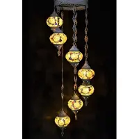 Halay Hanglamp multicolour geel wit glas mozaïek Oosterse lamp kroonluchter Crèmewit 7 bollen