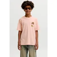 Jack & Jones JUNIOR rechtvallend T-shirt met backprint - oranje Jongens Katoen Ronde hals - maat 176