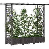 vidaXL Verhoogde plantenbak met klimrek en dak, bruin, 164 x 40 x 121 cm, PP