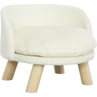 PawHut Katzensofa, Haustiersofa mit Kissen, Katzenbett, katzensessel Katzenhocker erhöhtes Haustierbett mit rutschfesten Holzfüße, Hundesofa, Indoor, Cremeweiß, 40,5 x 40,5 x 33 cm
