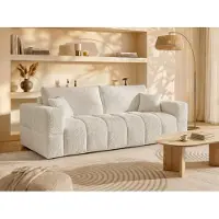 Vente-unique Express-vierzitsslaapbank van beige boucléstof - Bed 160 cm - Matras 13 cm ISSORO