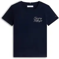 Tommy Hilfiger t-shirt met tekst - donkerblauw Meisjes Katoen Ronde hals - maat 164