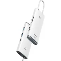 Baseus 5-in-1 Data + PD Hub USB-C naar USB/USB-C/HDMI/Kaartlezer Wit