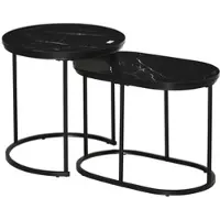 STILVORA Salontafelset Van 2 - Stapelbaar En Ruimtebesparend - Rond En Ovaal Voor De Woonkamer - MDF Met Marmerlook En Staal - Zwart - 50 Cm En 60 x 36 cm
