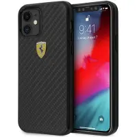 Ferrari FERCAHCP12SBK iPhone 12 mini 5,4" czarny/zwart hardcase On Track Real Carbon (iPhone 12 Mini), Smartphonehoes, Zwart