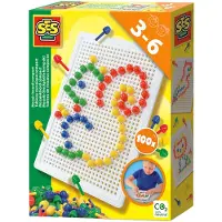SES Creative Mozaïekbord Compact - Montessori speelgoed - 100 gekleurde pinnen - herbruikbaar