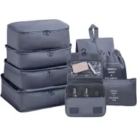 OEM Verpakkingszakken 8 Stuks Bagageorganizerset Reisorganisator Reisbagage, Waterdicht Reisbenodigdheden voor Kleding Schoenen Cosmetica Toiletartikelen Opbergzakken, Grijs