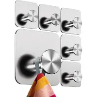 Azalia Handdoekhouder zonder boren, set van 6, zilver, badkamerhanddoekhouder van roestvrij staal, moderne kleefhaken, hoge draagkracht, waterdichte haak voor badkamer, zelfklevende haken
