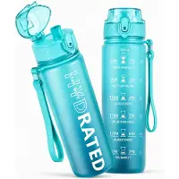 BOTC Waterfles - 1000ml - BPA vrij - Tritan - Waterfles met Rietje - Waterfles met tijdmarkering - Blauw