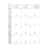 Happiq Schoenenkast – Voor Hal & Entree – 12-Deurs Schoenenkast met Haken, Geschikt voor 48 Paar Schoenen, Plastic Schoenenrek – Wit