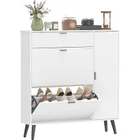 HOMCOM Klepkast voor schoenen-Spaanplaat, MDF-99,4L x 23,8B x 106,6H cm-Wit