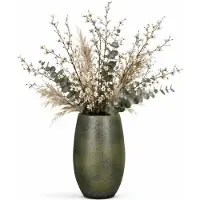Mica Decorations hoge Bloemenvaas - keramiek - donkergroen glans / ribbels - D30 x H50 cm - vaas Porto