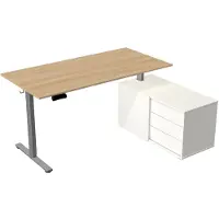 Kerkmann Elektrisch Zit-Sta Bureau met Sideboard Move New Base 160x80 Licht eiken