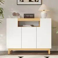 MODFU - Dressoir - Drie Deuren En Open Vak - Minimalistisch - Voor Woonkamer Of Eetkamer - Spaanplaat - Wit