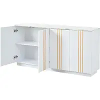MODFU Sideboard - 4 Deuren - Symmetrisch Ontwerp - Vrijstaand - Woonkamer Of Hal - Spaanplaat - Wit En Goud - 35 X 140 X 70 Cm
