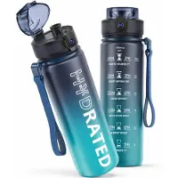 BOTC Waterfles - 1000ml - BPA vrij - Tritan - Waterfles met tijdmarkering - Blauw/Grijs