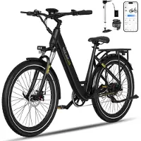 RCB 27.5 " Elektrische Fiets, 60-80 km Trendy City Commuter EBike,250W, 25km/h, 7 versnellingen met App en NFC, Zwart