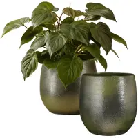 Mica Decorations Plantenpot - 2x - keramiek - donkergroen glans / ribbels - D28 x H29 cm - bloempot Porto
