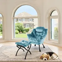 HAUSS SPOLE Fauteuil Met Hocker - Relaxstoel Met Armleuningen, Zijvak En Voetensteun - Voor Woonkamer, Slaapkamer En Kantoor - Blauw