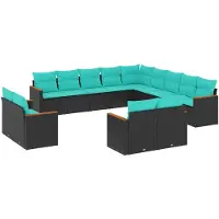 vidaXL 13-delige loungeset voor de tuin met kussens, zwart kunststofvlechtwerk