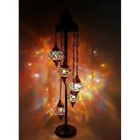 Halay Turkse staande lamp met 5 gekleurde mozaïekbollen, 13 cm - Oosterse lamp voor sfeervol licht