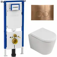 Geberit QeramiQ Dely Toiletset - 36.3x51.7cm - diepspoel - rimless - UP720 inbouwreservoir - softclose toilet zitting 35 mm - koperen bedieningsplaat - ronde knoppen - mat wit