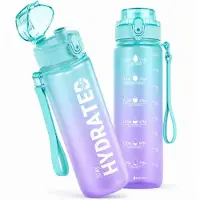 BOTC Waterfles - 1000ml - BPA vrij - Tritan - Waterfles met Rietje - Waterfles met tijdmarkering - 1 Stuk - Blauw/Paars