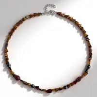 Cavill - Geometrische Halsketting - 925 Sterling Zilver - Zwarte Hematiet 14 ct, Tijgeroog 61 ct, Toermalijn 18 ct - Handgemaakt Uniek Design