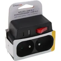 Chacon Contactdoos Domino 2 X 16 A + 1 Usba Usb-c Zwart (48151)