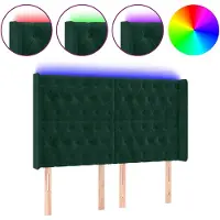 vidaXL Hoofdbord LED 163x16x118/128 cm fluweel donkergroen