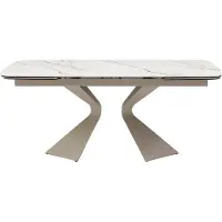 Vente-unique Verlengbare eettafel 6 tot 10 plaatsen van gehard glas, keramiek en taupegrijs metaal - Wit marmereffect - KAJARI van Maison Céphy