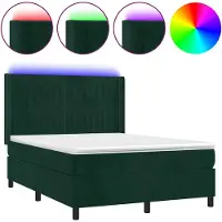 vidaXL Boxspringbed met matras en LED-verlichting, donkergroen, 140x190 cm, fluweel