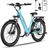 RCB RG6 Elektrische Fiets dames, 60-80 km Trendy City Commuter EBike, 27.5 Inch, 250W, 7 versnellingen, met App en NFC,blauw
