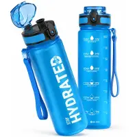 BOTC Waterfles - 1000ml - BPA vrij - Tritan - Waterfles met tijdmarkering - Blauw