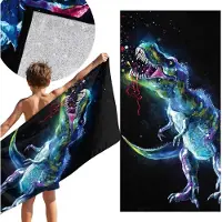 Sarcia.eu Katoenen handdoek, strandhanddoek dinosaurus, zwart 70x140 cm OEKO-TEX