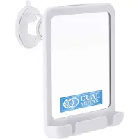 OEM premium Badkamer Douche Spiegel met Zuignap en Scheermeshouder, Onbreekbare Anti-Condens Scheerspiegel met 360° Rotatie, 20 x 18 cm (wit)