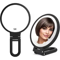 OEM 1X 5X Handspiegel met Handvat voor op Reis, Vergrootspiegel, Vergroting, Draaibaar Handvat, Dubbelzijdig Opvouwbaar, Spiegel voor Vrouwen voor Make-up, Reizen, Tafel, Bureau en Scheren