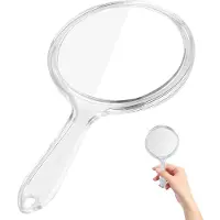 OEM Handspiegel met handvat, dubbelzijdige handspiegel, 1 x 3 x vergrotingsspiegel, reis-make-upspiegel, make-upspiegel, handspiegel voor het epileren van wenkbrauwen, rond, wit