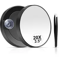 Famanu 20X vergrotende spiegel, 20X vergrotende spiegel met zuignap en pincet, als een vergrotende make-upspiegel, zakspiegelset voor make-up voor de ogen 3,5 inch