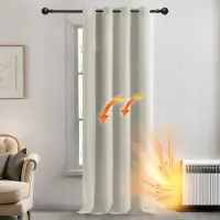 OEM Verduisteringsgordijnen met Ringen, Thermische Gordijnpanelen met Blackout Stof, voor Slaapkamer, 132x229 cm (B x H), Crème, 1 stuk