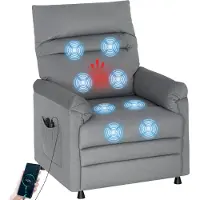 HOMCOM relaxfauteuil, tv-stoel met ligfunctie, lendenverwarming, grijs