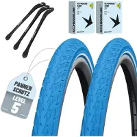 Schwalbe 2-delige set Schwalbe fietsbanden Delta Cruiser Plus HS 431 28 x1.40 inch (37-622) blauw + AV binnenbanden + 3x bandenlichters