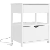 SoBuy Nachtkastje Wit 2 Laden USB & Stopcontact
