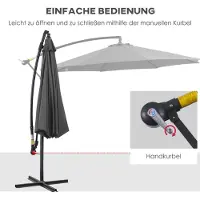 HAUSS SPOLE Zweefparasol – Grote Schaduwzone – Polyester – Grijs – Met Handslinger Voor Tuin, Terras En Balkon