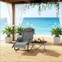 MODFU - Ligstoel En Schommelstoel - Gebogen Zitting Met Zijvak - Voor Tuin En Balkon - Metaal En Polyester - Grijs - 152 X 83 X 62 Cm