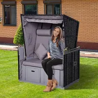 MODFU - Strandkorf - Verstelbare Rugleuning En Uitschuifbare Voetsteunen - Met Zonnedak - Voor Tuin - Grijs - 118 x 79 x 150 cm